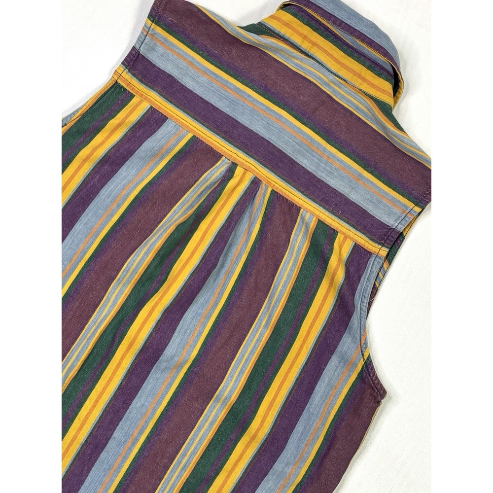 Vintage Kikomo Sleeveless Shirt Women's Large Button Up Striped Purple Orange - Picture 8 of 8